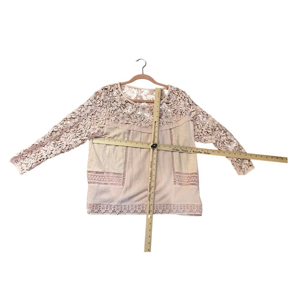 Guest Editor Floral Lace Blouse 3/4 Sleeve Crew Neck Gauze Pink Womens Large NWT - Picture 5 of 5